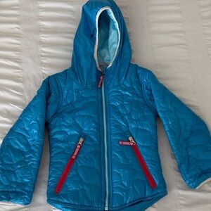 Obermeyer Blue Kids Puffer Jacket with Red Accents